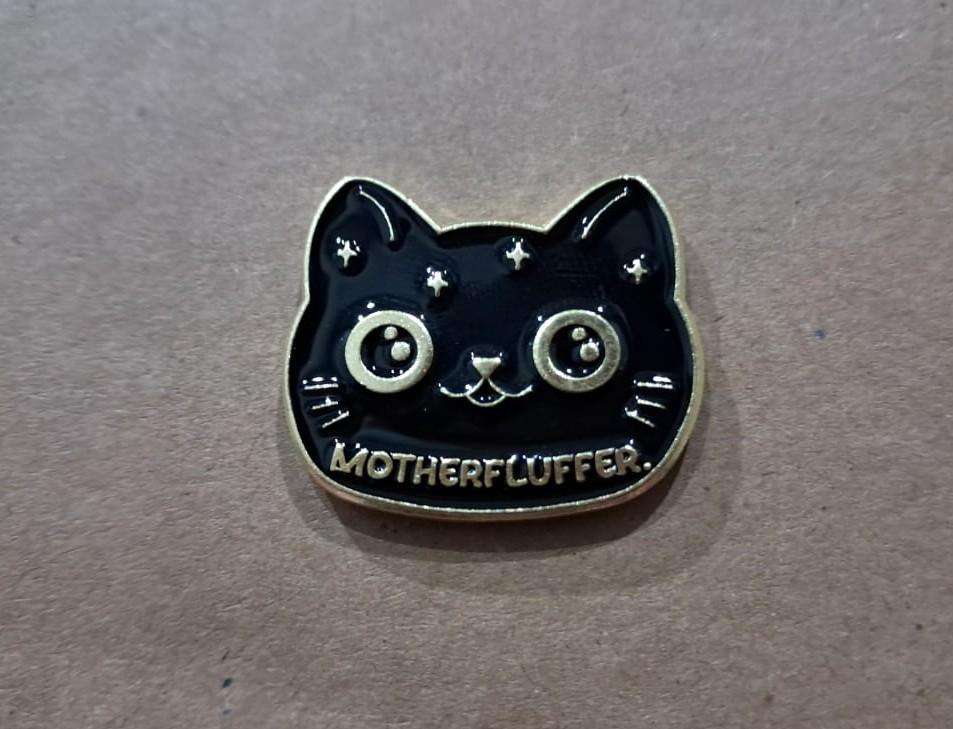 Enamel Metal Pin Badge 'Motherfluffer' Black Cat