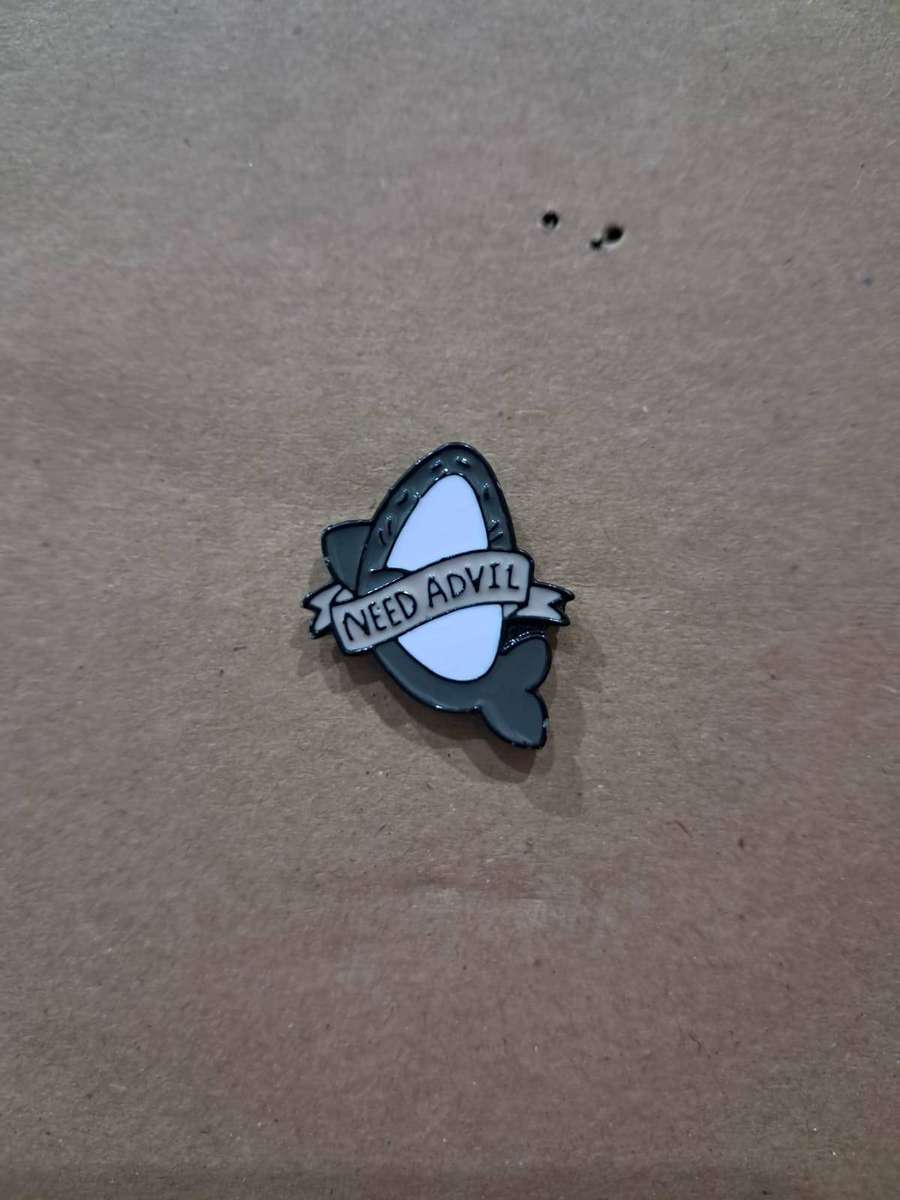 Enamel Metal Pin Badge Funny Shark 'Need Advil'
