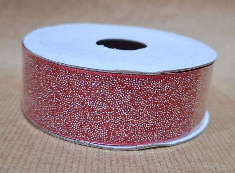 Organza Ribbon - Red with Holographic Glitter 2.5cm x 3Y