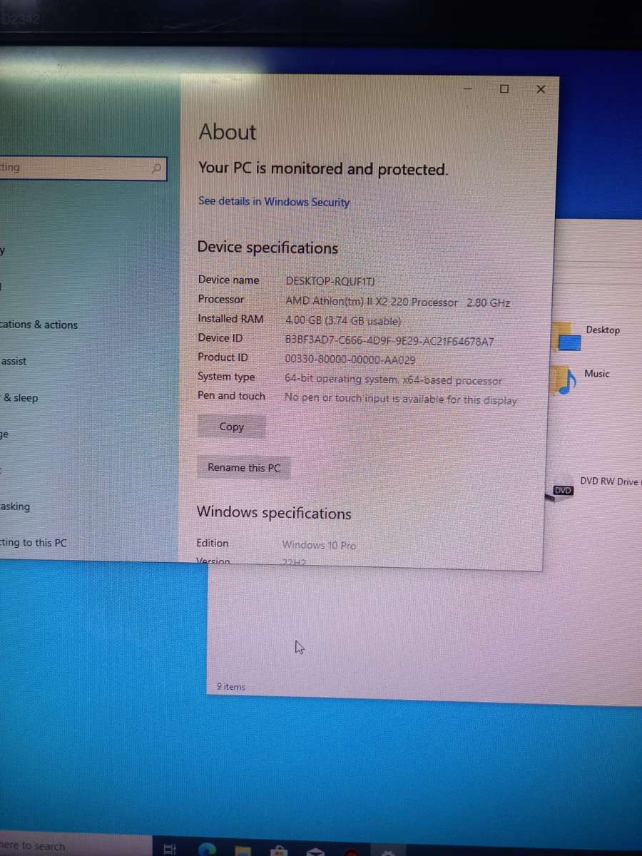 Acer Athlon(tm) 2 x2 220 processor 2.8ghz
