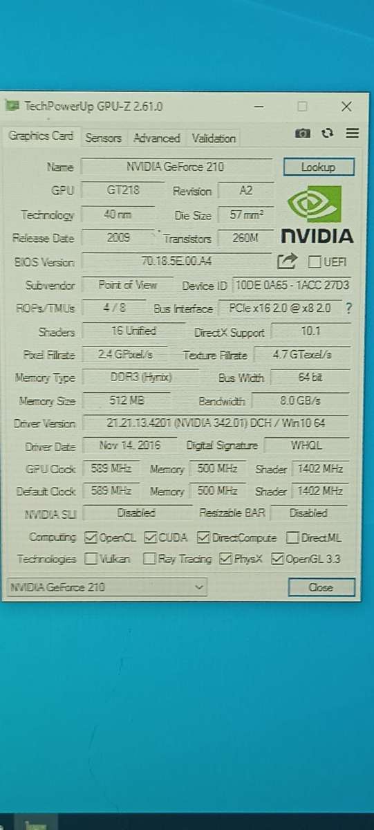 Point of view Nvidia Geforce 210
