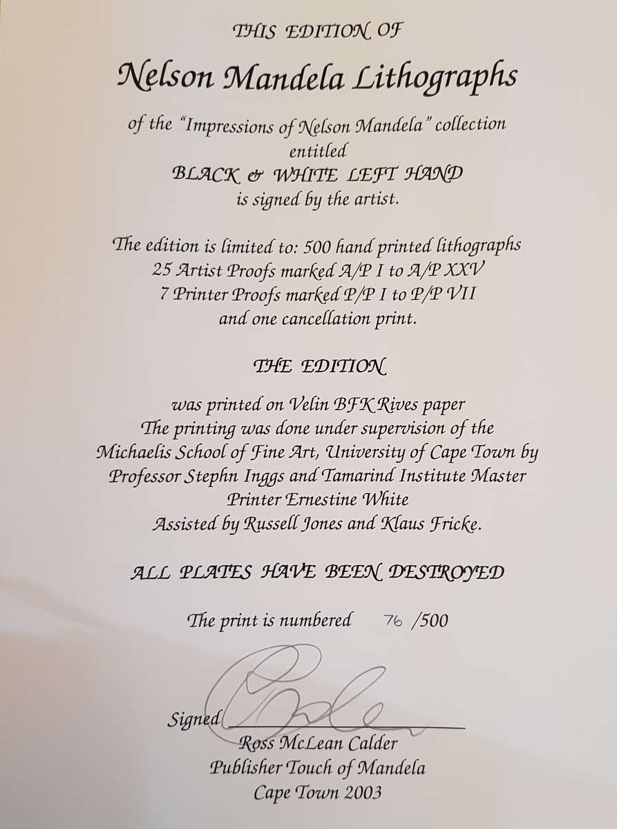NELSON MANDELA - "IMPRESSIONS OF AFRICA" BLACK & WHITE with Certificate