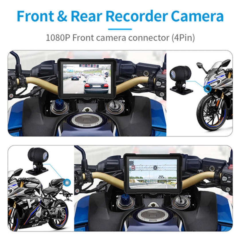 Motorcycle Front and Rear Dashcam  Recording, Navigation and Tyre Pressure Monitoring System