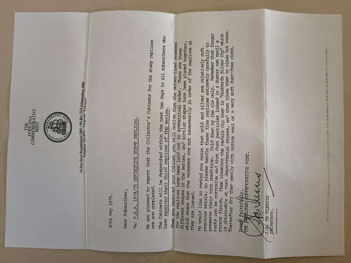 AFRICANA COMMEMORATIVE MINT RSA 1974/5 DEFINITIVE STAMP REPLICA SET