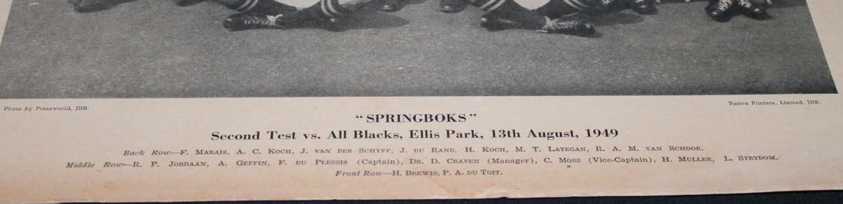 Second Test vs All Blacks, Ellis Park 12 August 1949 On Hard Cardboard