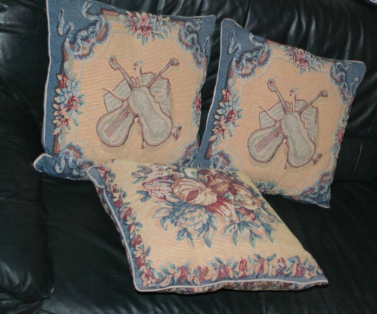 3 Vintage Tapestry Throw Cushions
