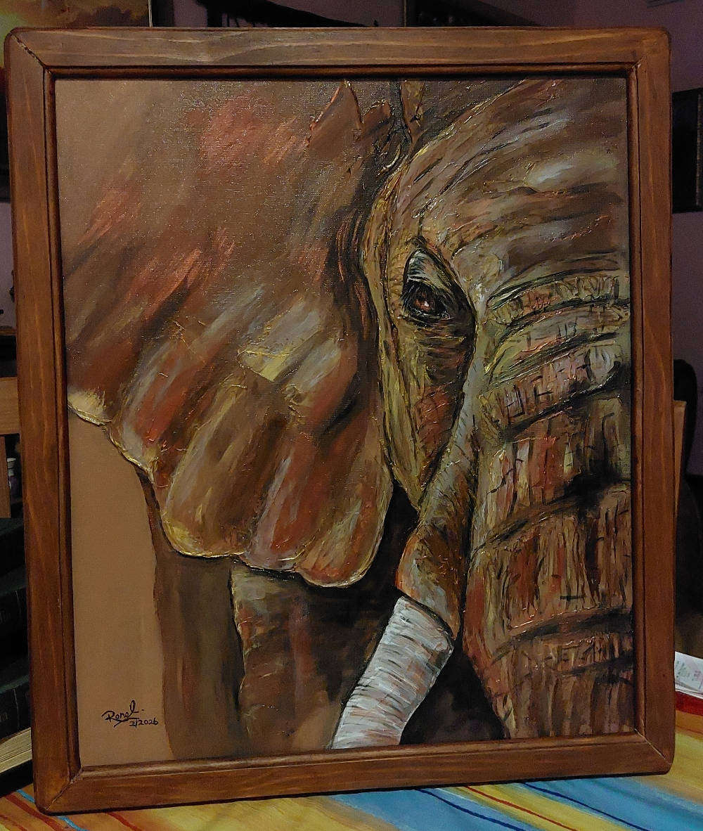 Textured Elephant Painting FRAMED 50x60