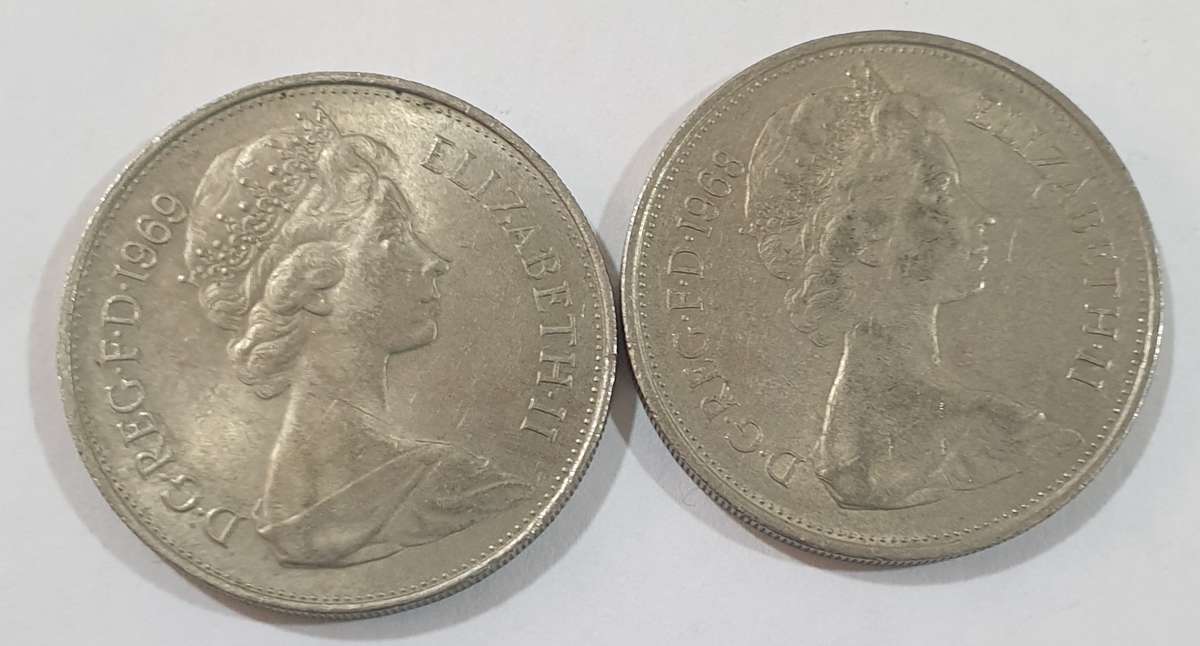HIGH GRADE - 1968 and 1969 UK 10 New Pence , Queen Elizabeth II coins @@ R1 No reserve
