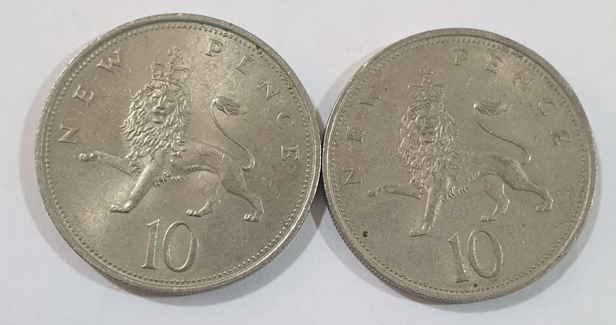 HIGH GRADE - 1968 and 1969 UK 10 New Pence , Queen Elizabeth II coins @@ R1 No reserve