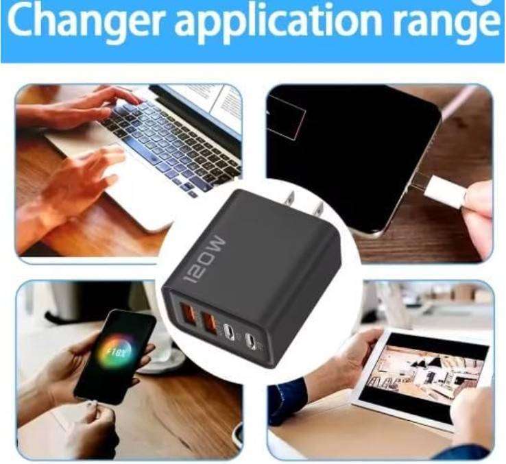120W MAX Fast Charger with 2 USB-C  PD and 2 USB-A QC3.0   Ports