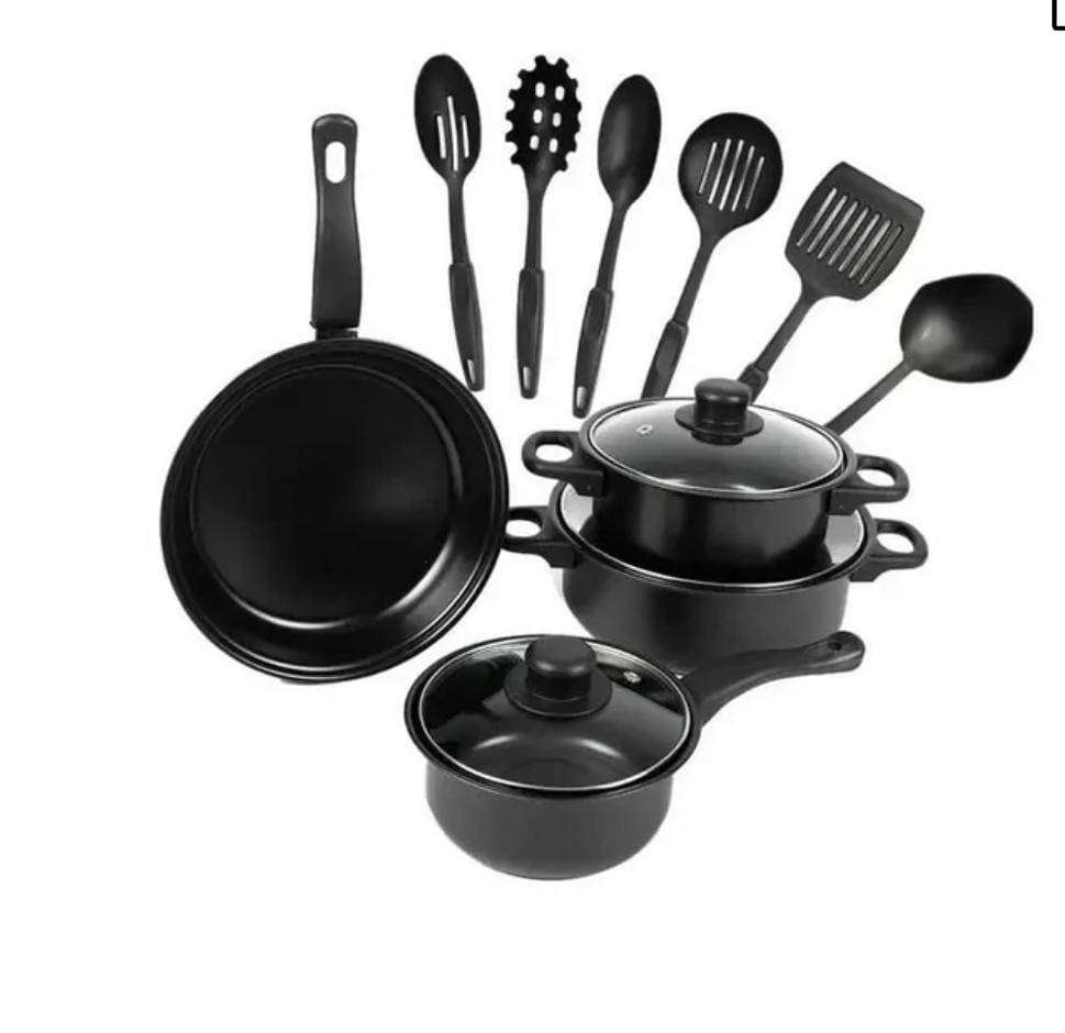 3 Piece Non-Stick Black Modern Cookware & Utensil Set