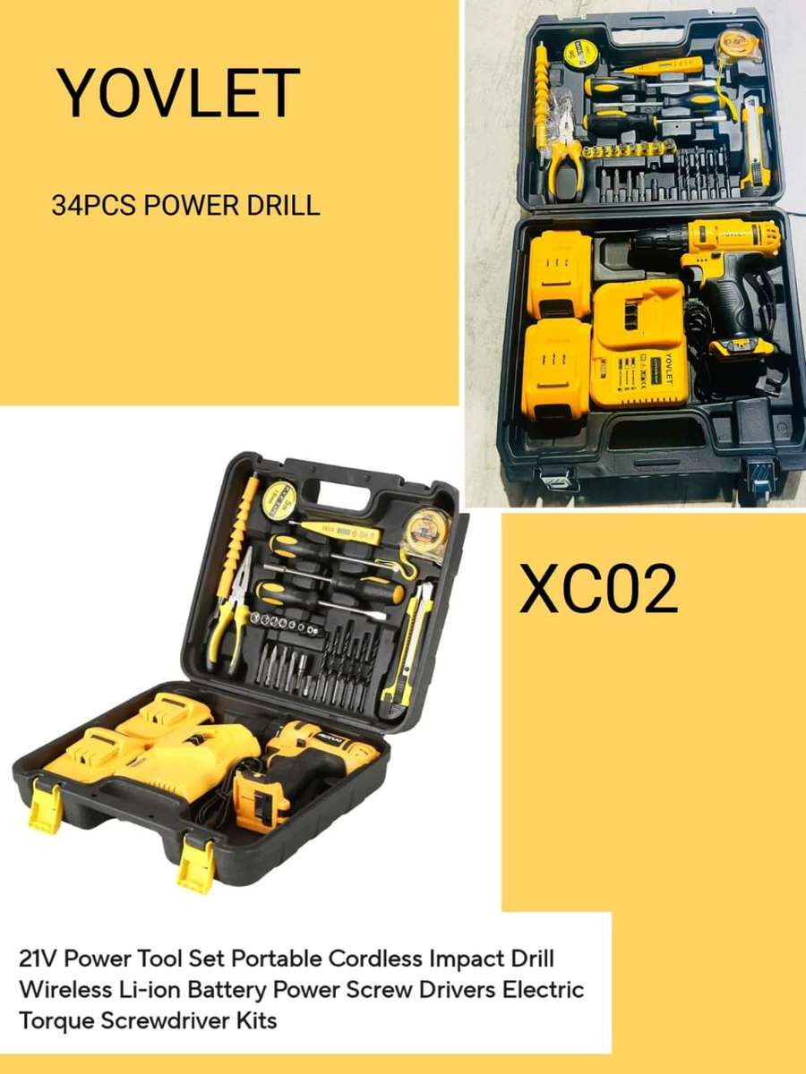 34 Piece Wireless Drill Set With 2 Lithium Battery Packs In Case