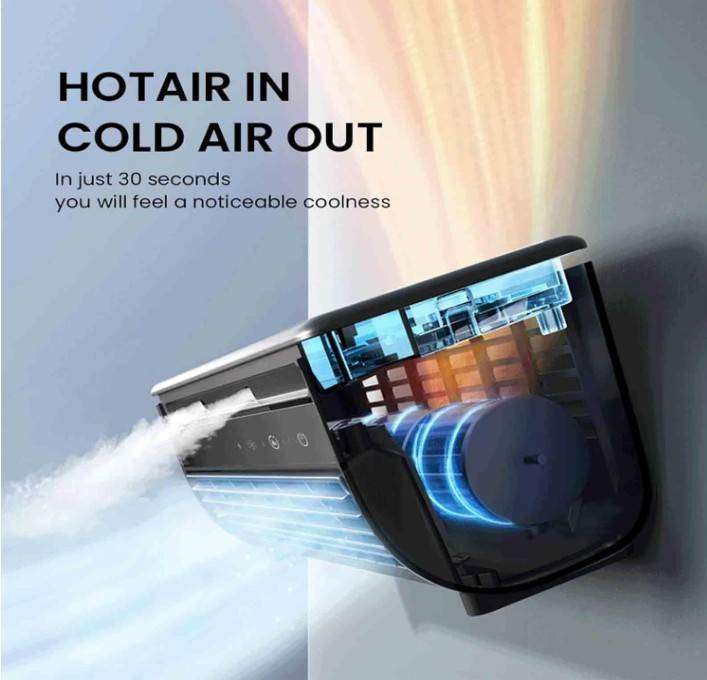 Portable Wireless Air Conditioner Fan - Rechargeable - Gray