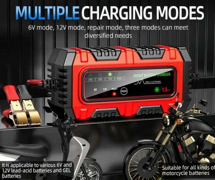 6V 12V 1.5A Automatic Intelligent Recognition Battery Charger - Yellow