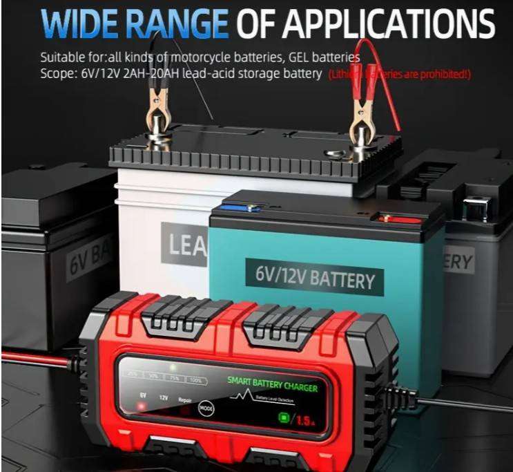 6V 12V 1.5A Automatic Intelligent Recognition Battery Charger - Yellow