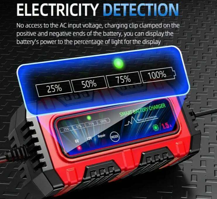 6V 12V 1.5A Automatic Intelligent Recognition Battery Charger - Yellow