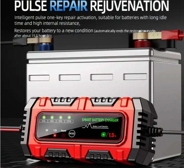 6V 12V 1.5A Automatic Intelligent Recognition Battery Charger - Yellow