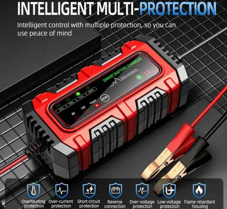 6V 12V 1.5A Automatic Intelligent Recognition Battery Charger - Yellow