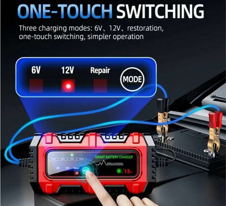 6V 12V 1.5A Automatic Intelligent Recognition Battery Charger - Yellow