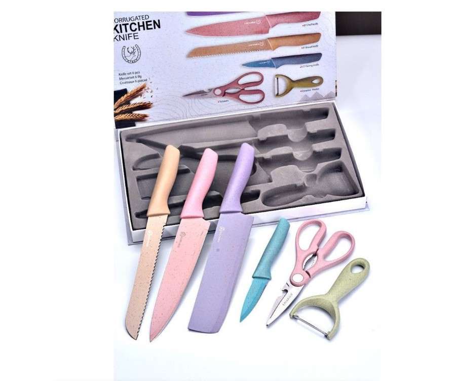 6 Pieces Non-Slip Corrugated Kitchen Knife Set