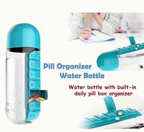 2 In 1 Sports Water Bottle With Pill Box, 600ml
