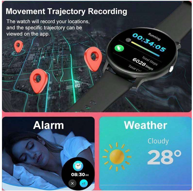 GT1 Smart Watch with Magnetic Charger -  Black