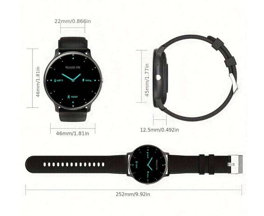 GT1 Smart Watch with Magnetic Charger -  Black