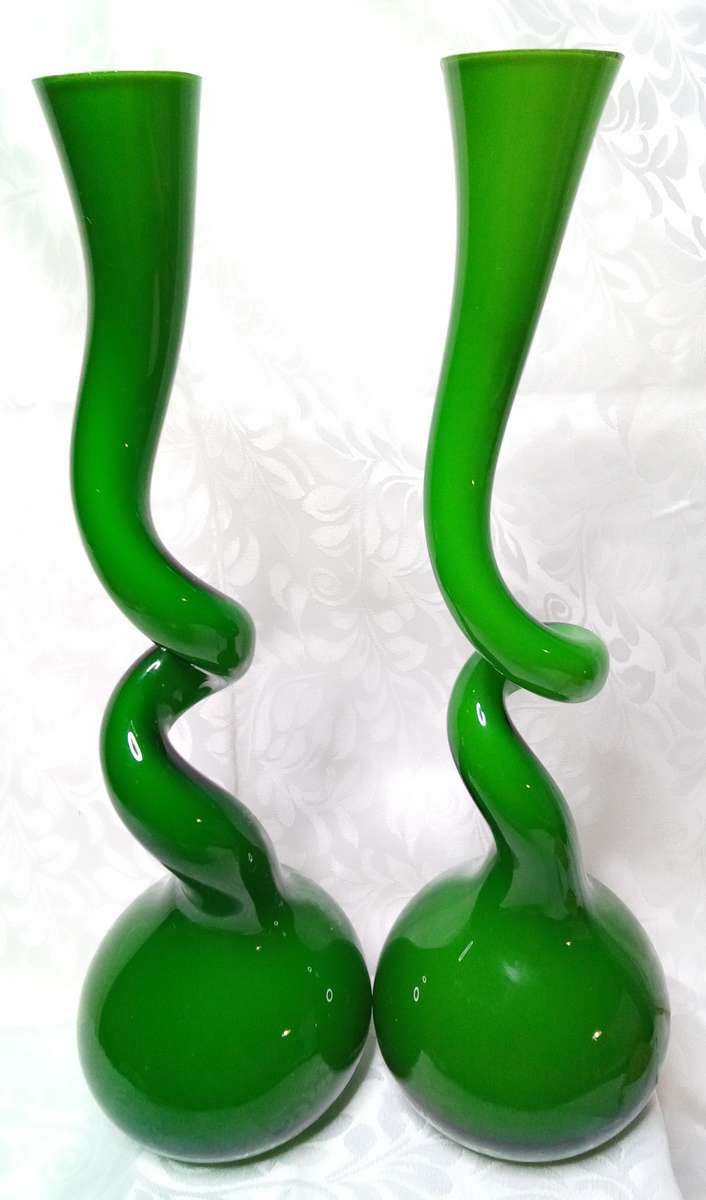 Stunning vintage pair of Green Swing Vases by Britt Bonnesen for Normann Copenhagen