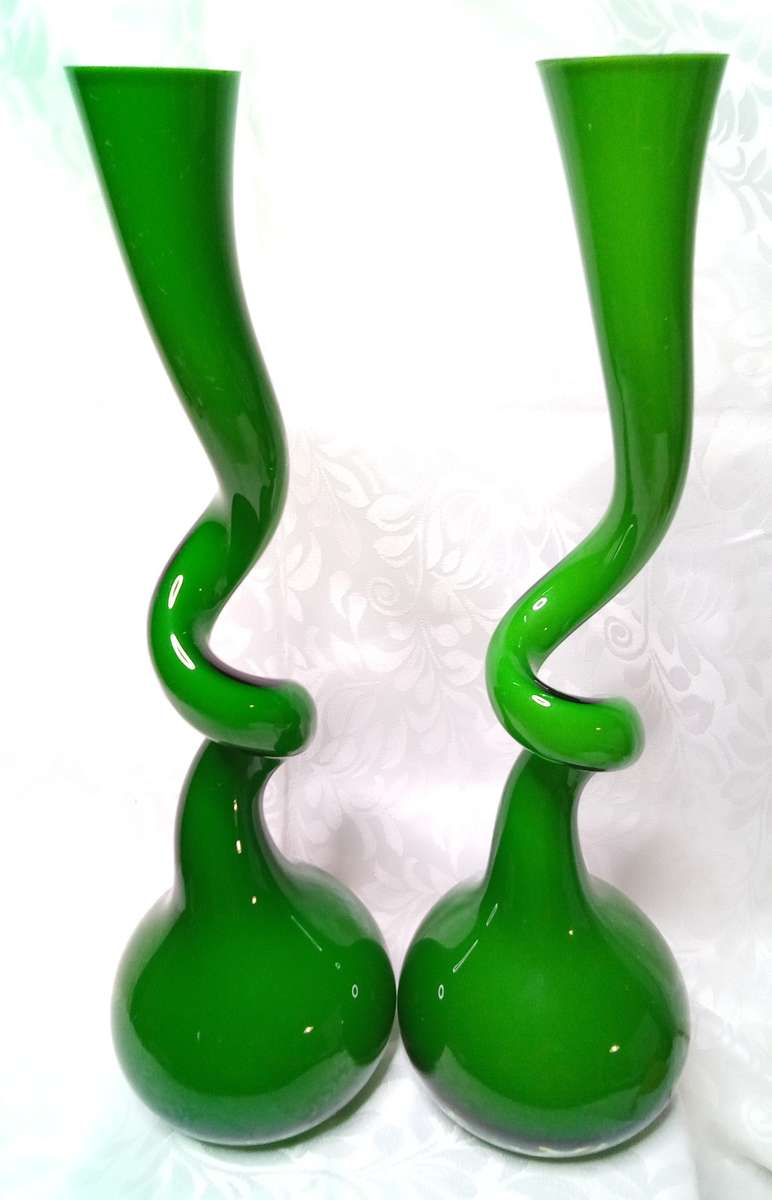 Stunning vintage pair of Green Swing Vases by Britt Bonnesen for Normann Copenhagen