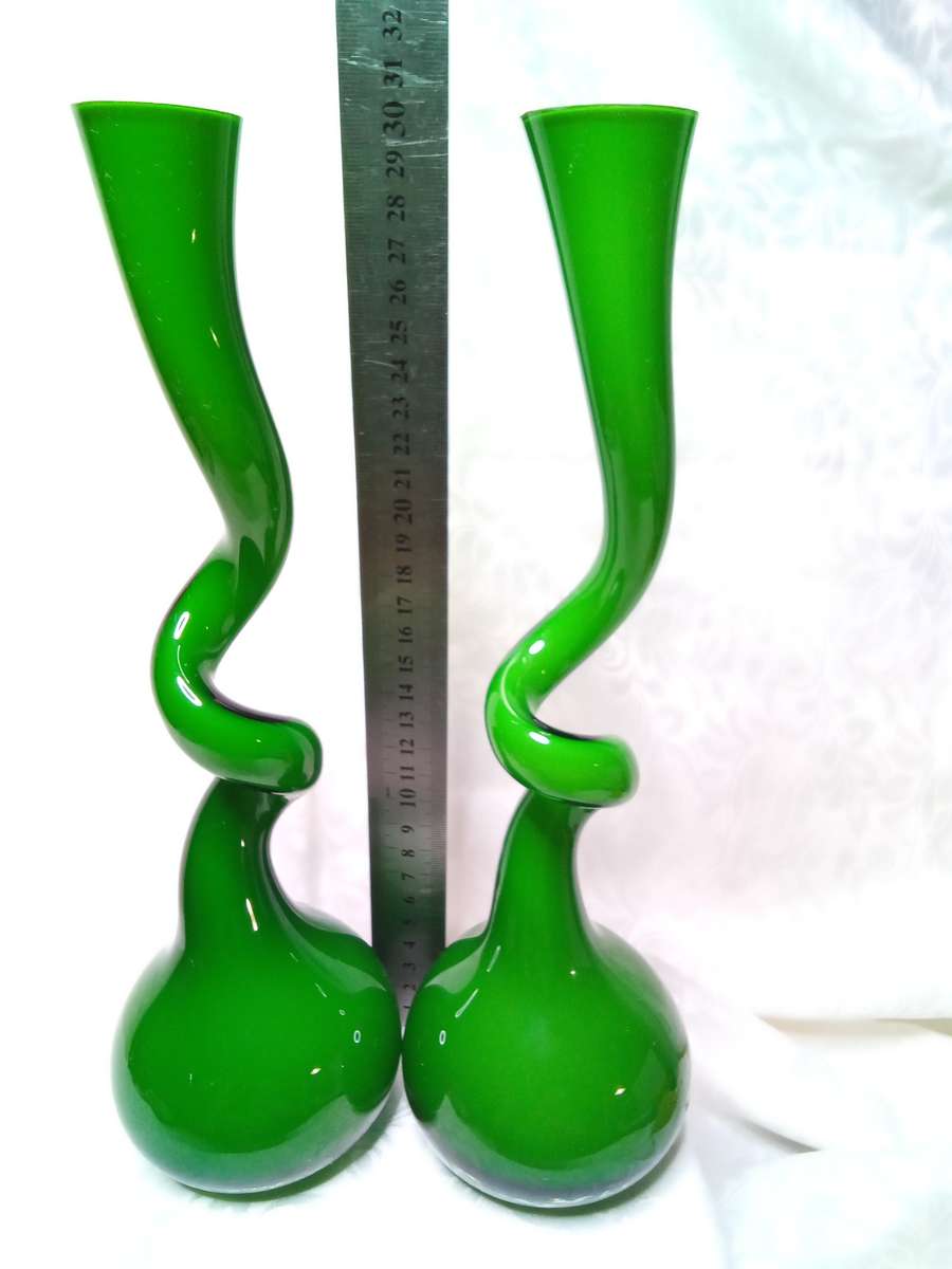 Stunning vintage pair of Green Swing Vases by Britt Bonnesen for Normann Copenhagen