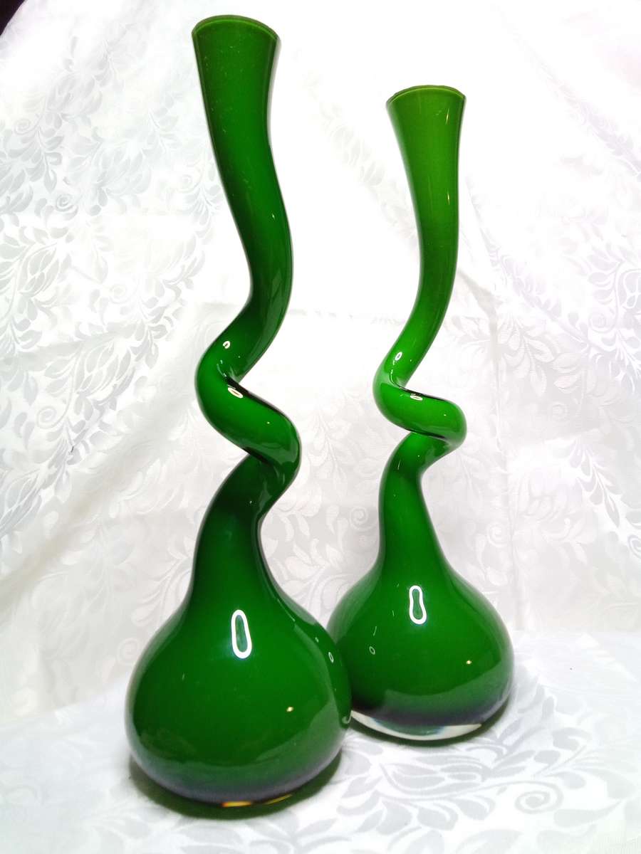 Stunning vintage pair of Green Swing Vases by Britt Bonnesen for Normann Copenhagen