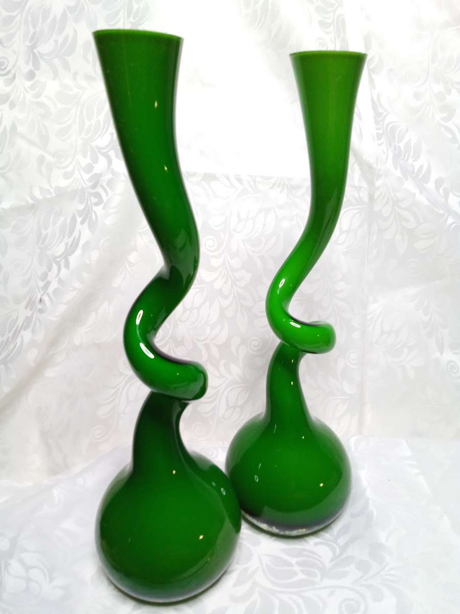 Stunning vintage pair of Green Swing Vases by Britt Bonnesen for Normann Copenhagen