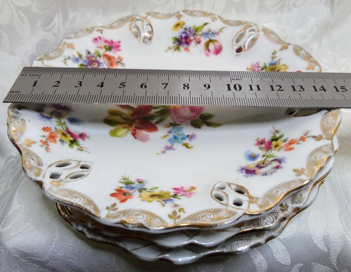 Three stunning vintage pierced porcelain plates - marked Dresden