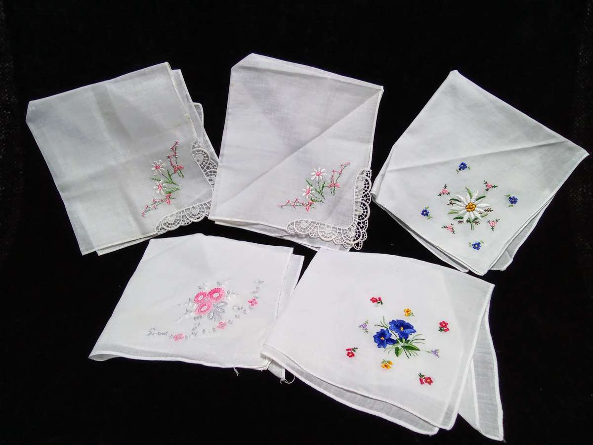 Five charming vintage handkerchiefs