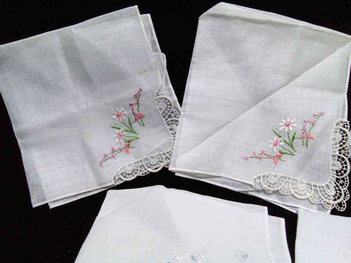 Five charming vintage handkerchiefs