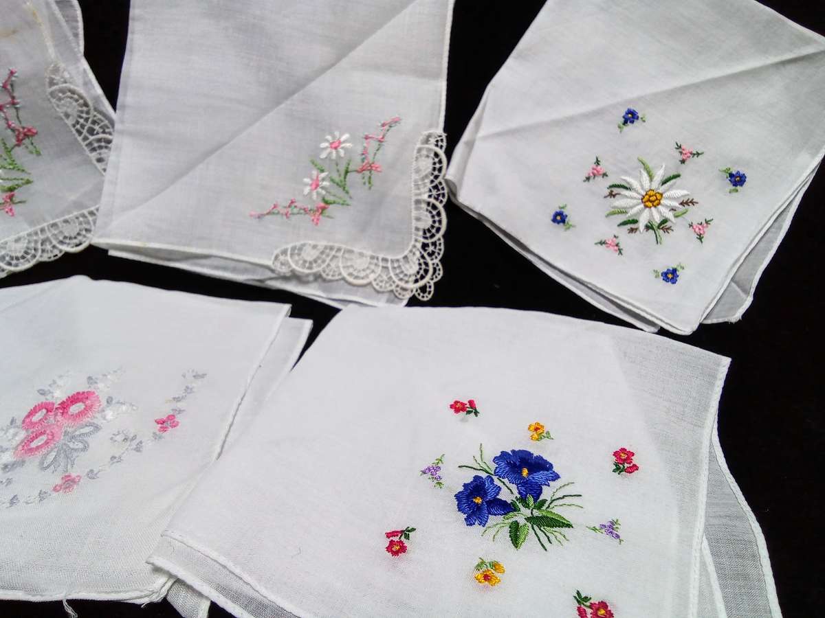 Five charming vintage handkerchiefs