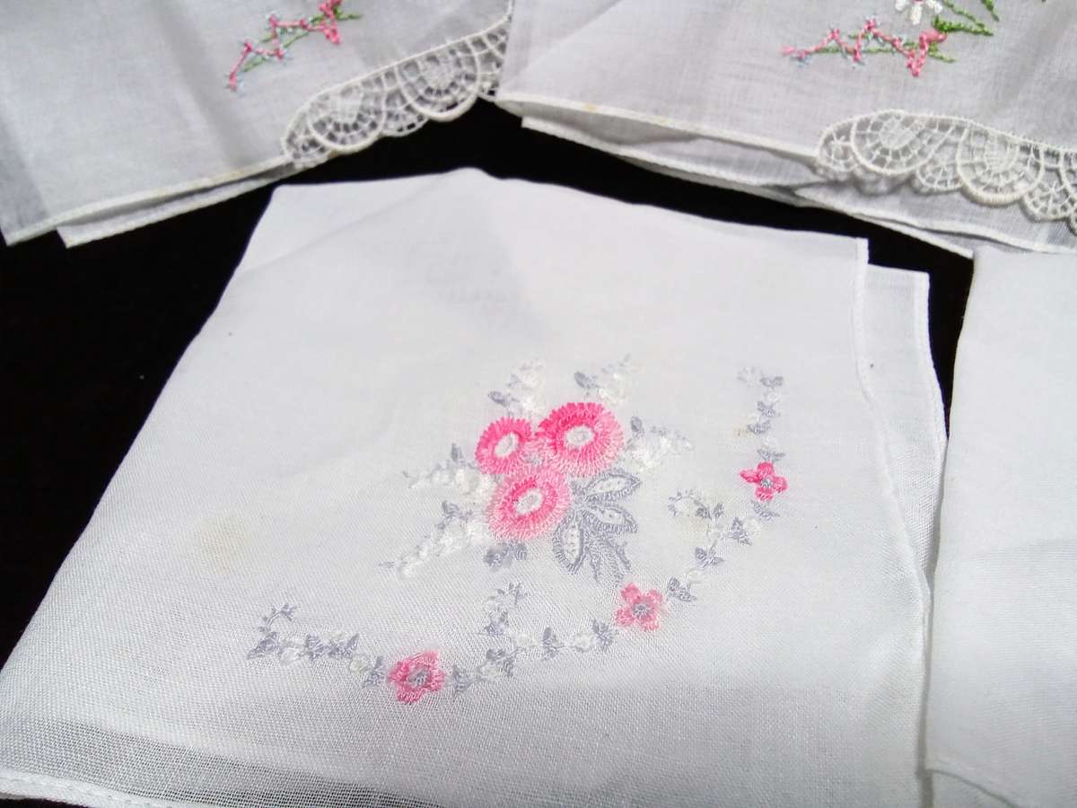 Five charming vintage handkerchiefs
