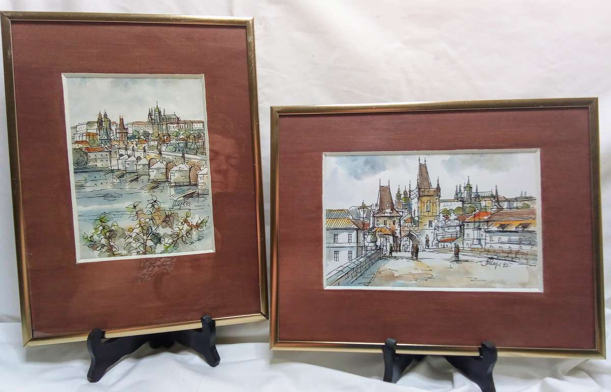 Two lovely original watercolor paintings of Prague