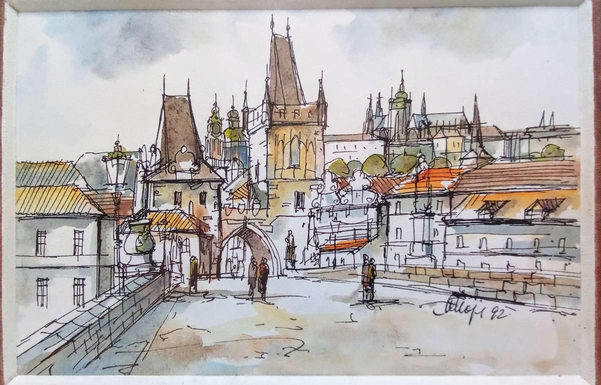 Two lovely original watercolor paintings of Prague