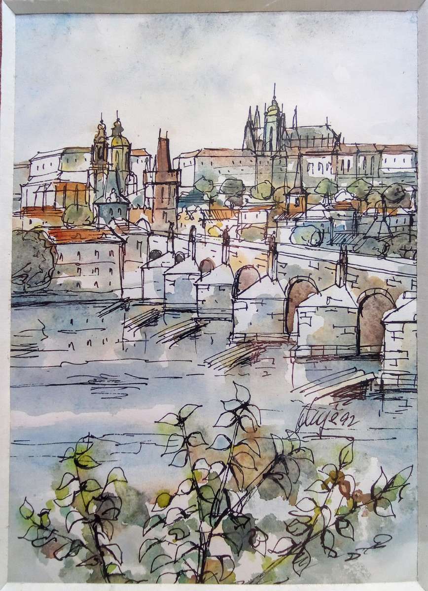 Two lovely original watercolor paintings of Prague