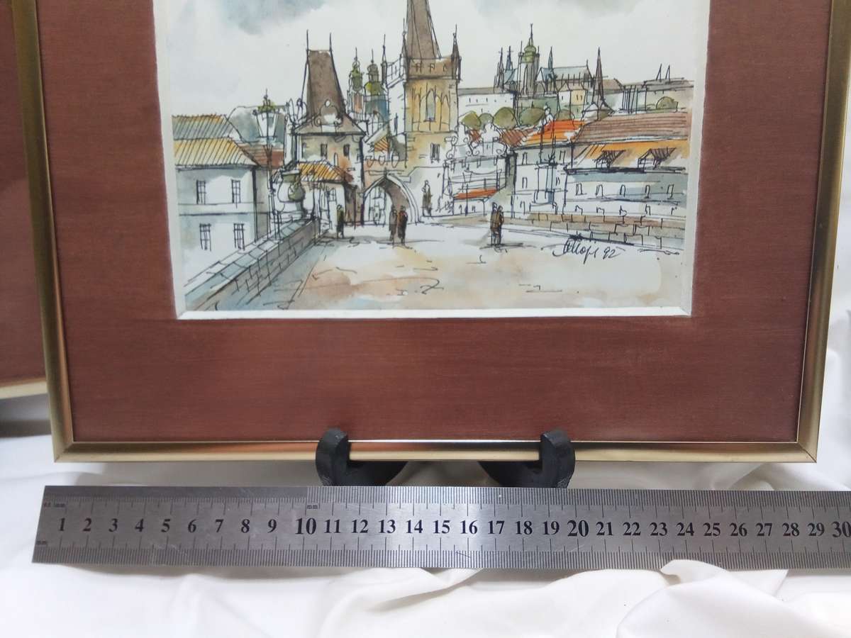 Two lovely original watercolor paintings of Prague