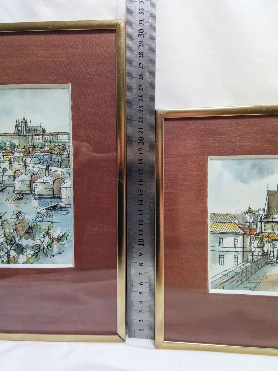 Two lovely original watercolor paintings of Prague