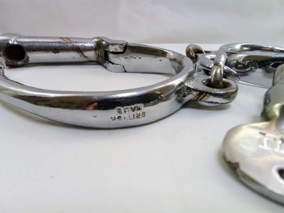 Vintage English DARBY STYLE HANDCUFFS with original key