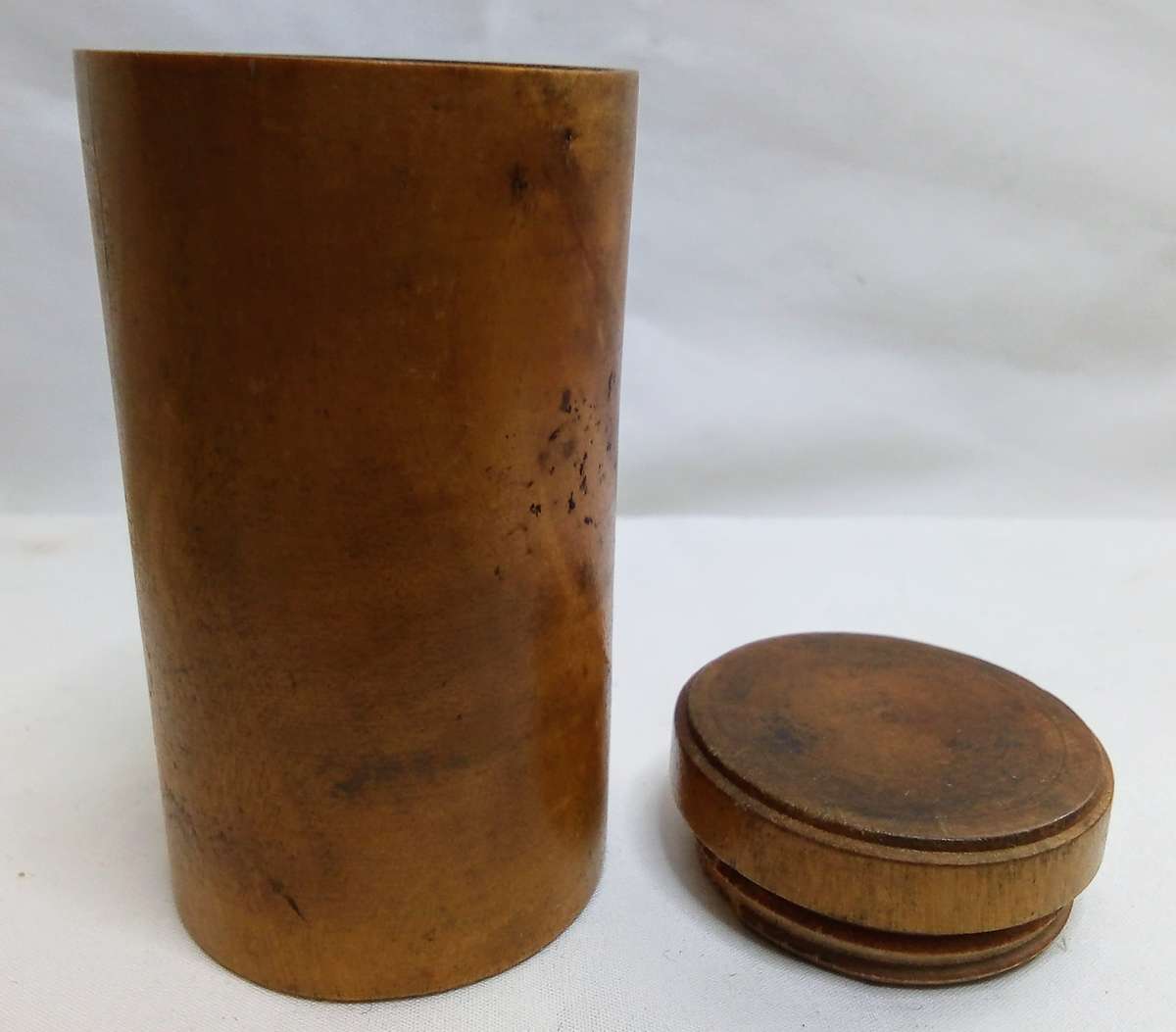 Antique Treenware Wood Canister with Threaded Lid