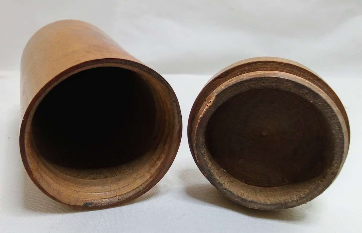 Antique Treenware Wood Canister with Threaded Lid