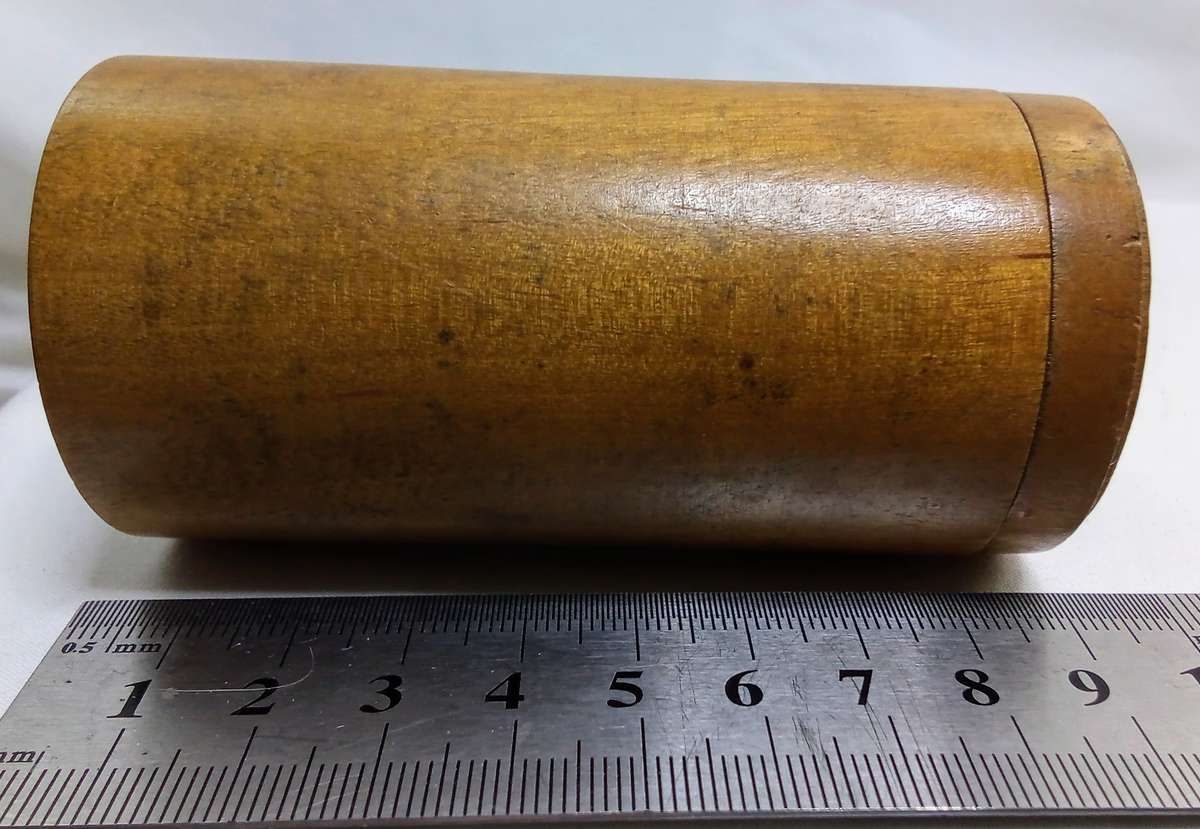 Antique Treenware Wood Canister with Threaded Lid