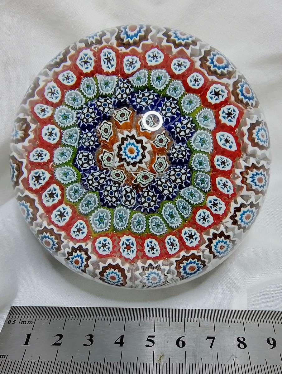 Vintage Murano Millefiori star flowers glass paperweight