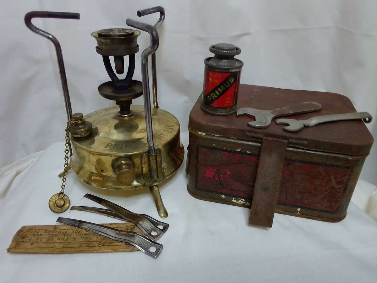 Vintage Primus camp stove in original tin