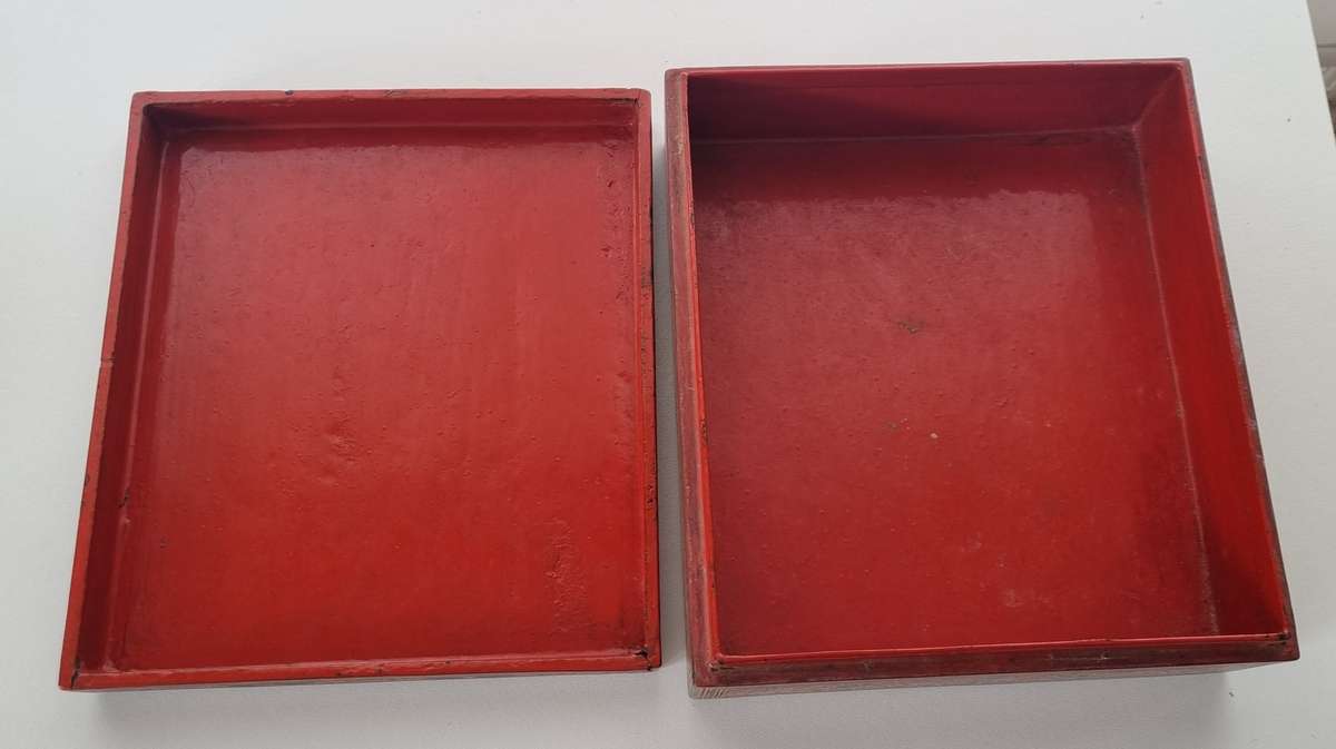 Burmese Lacquer Box with Incised Decoration of Elephants and Figures