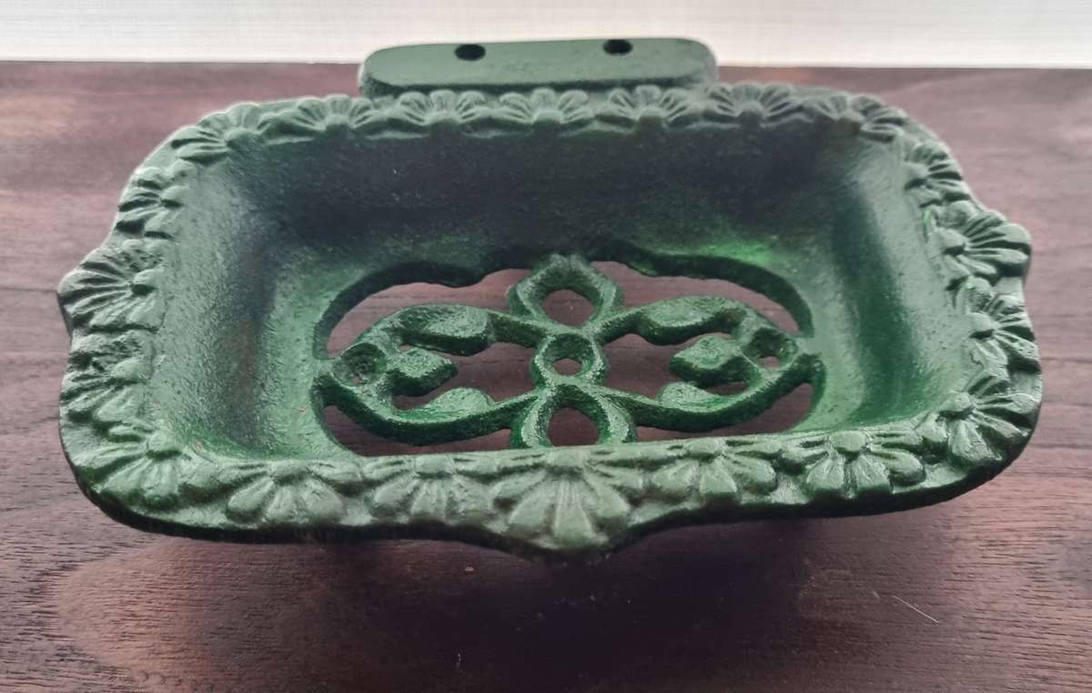 Green Ornate Cast Iron Soap Dish